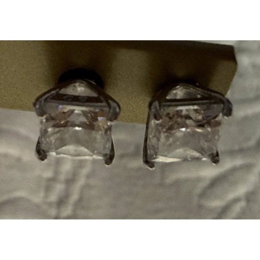 Swarovski Crystal Square Princess Cut Stud Earrings Silver Tone Clear Sparkle